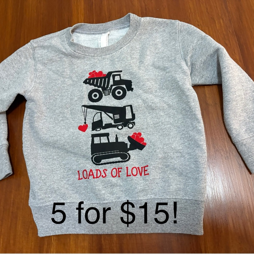 3T Valentine's Day boys Gray Sweatshirt with Construction Vehicle Design